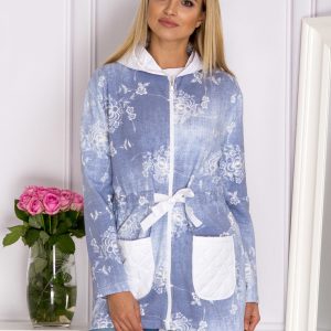 Wholesale Blue Floral Hooded Sweatshirt