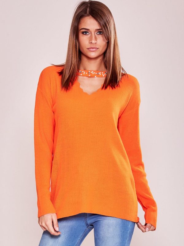 Wholesale Orange sweater with choker