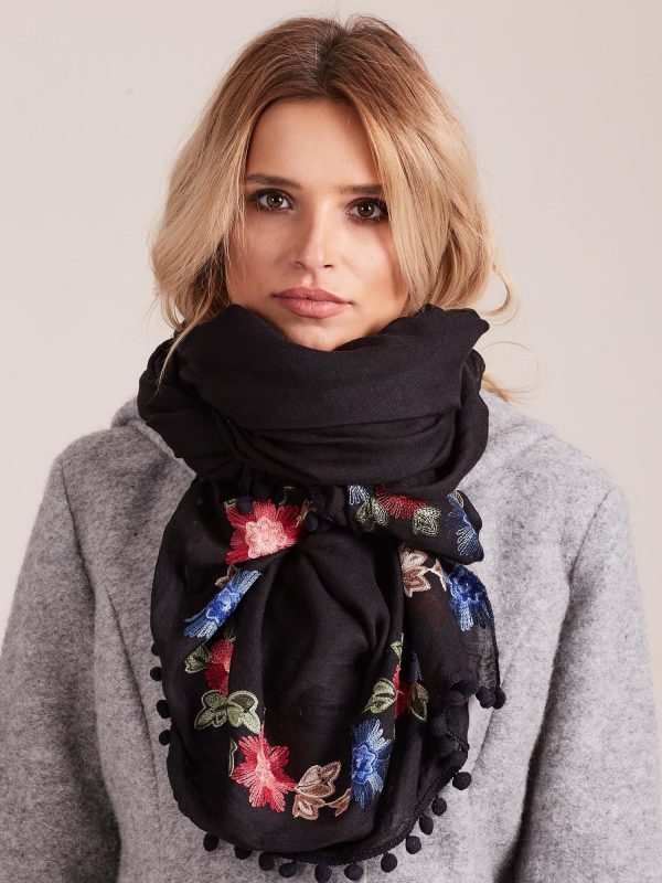 Wholesale Black Embroidered Scarf