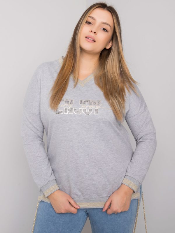 Wholesale Grey melange plus size blouse with Lila applique