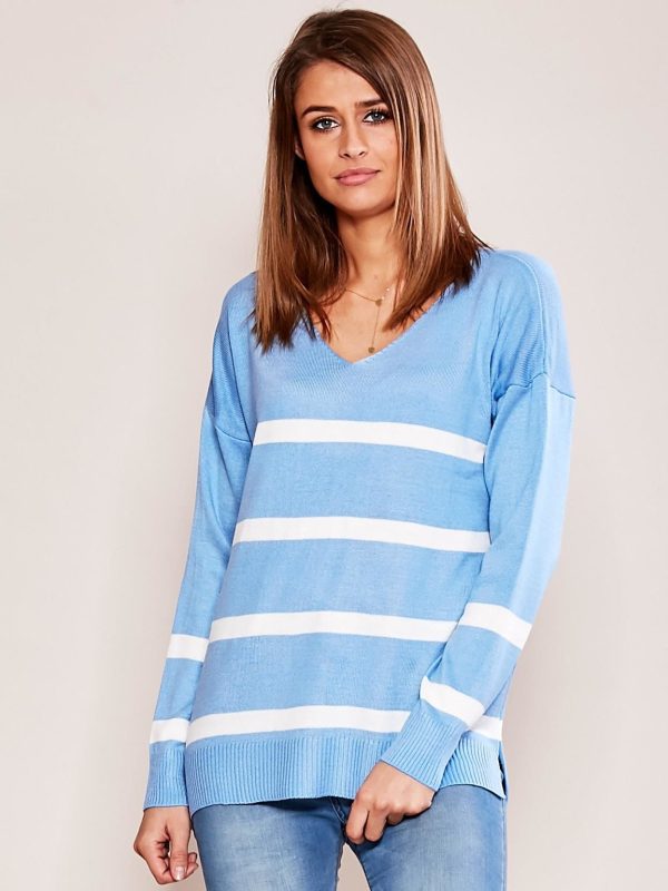 Wholesale Blue women's sweater with stripes