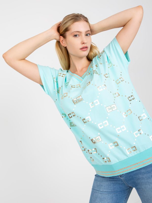 Wholesale Mint Cotton Plus Size Short Sleeve Blouse