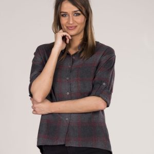 Wholesale Grey-burgundy checked shirt