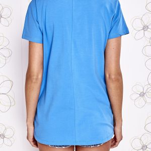 Wholesale Blue t-shirt with decorative lettering and bow