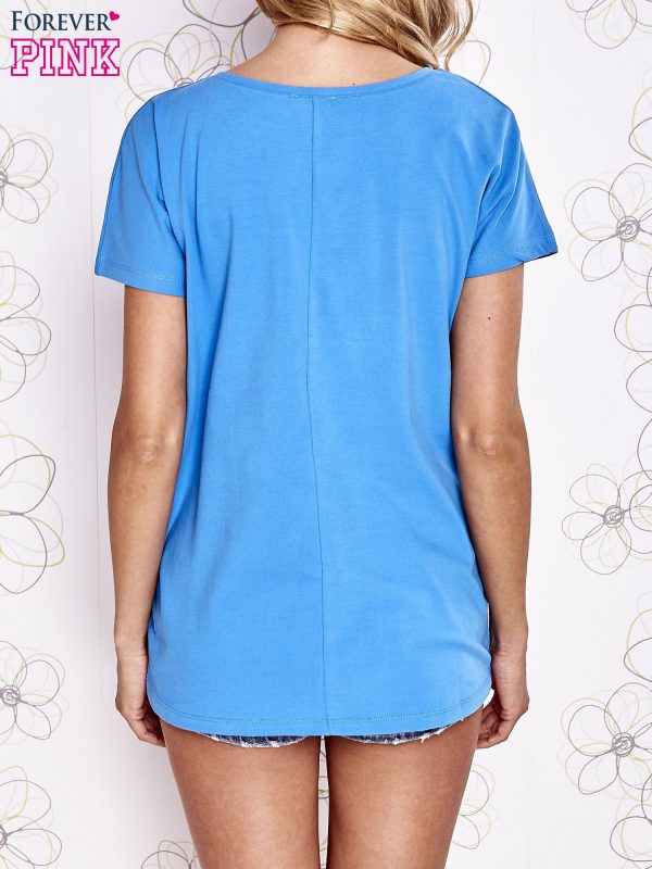 Wholesale Blue t-shirt with decorative lettering and bow