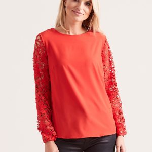 Wholesale Red elegant blouse with lace sleeves