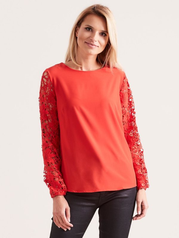 Wholesale Red elegant blouse with lace sleeves