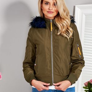 Wholesale Khaki hooded bomber jacket