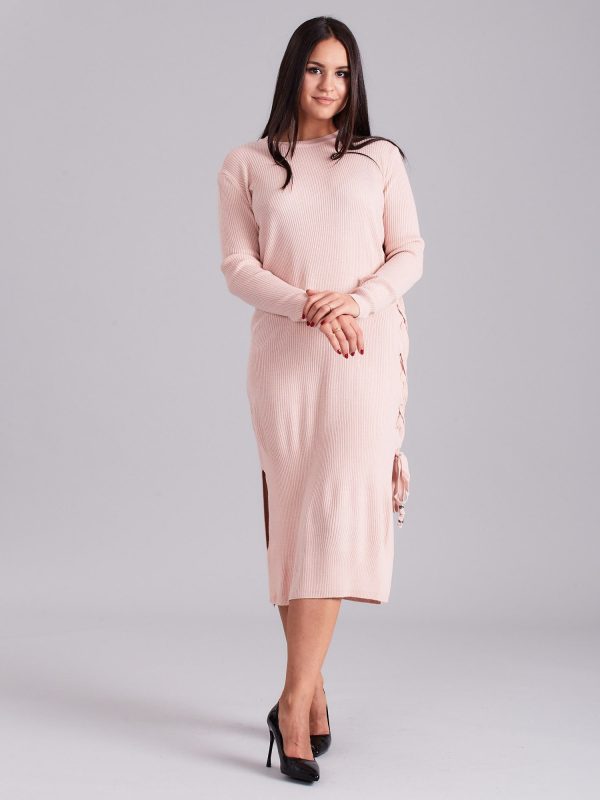 Wholesale Light pink knitted dress with side lacing