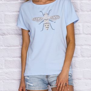 Wholesale Women's T-shirt with insect strips light blue