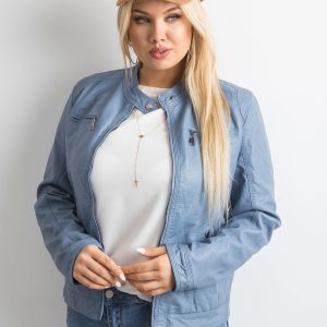 Wholesale Light blue plus size jacket in eco leather