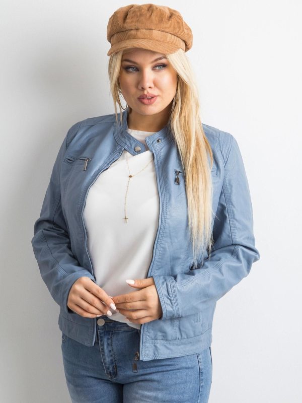 Wholesale Light blue plus size jacket in eco leather