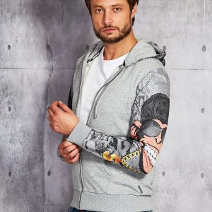 Wholesale Men's sweatshirt with comic sleeves grey