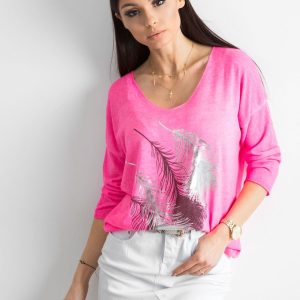 Wholesale Fluo Pink Slim Print Sweater