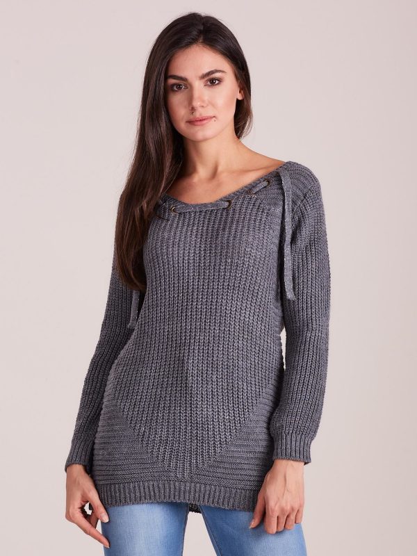 Wholesale Grey sweater with lacing