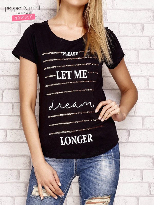 Wholesale T-shirt with sequins and black lettering