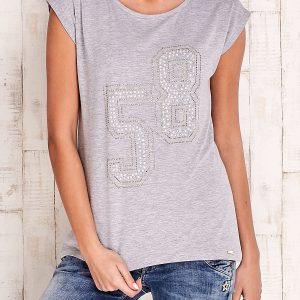 Wholesale Gray t-shirt with number 58 with rhinestones