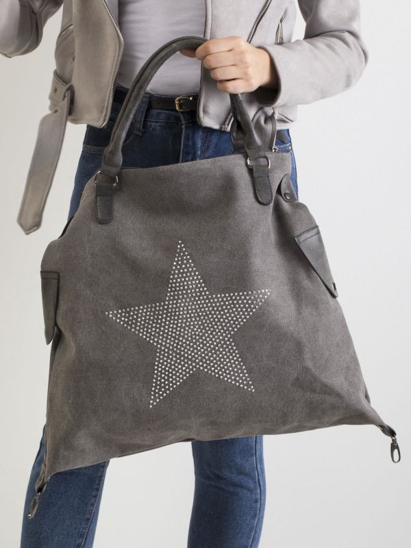 Wholesale Gray bag with star with rhinestones