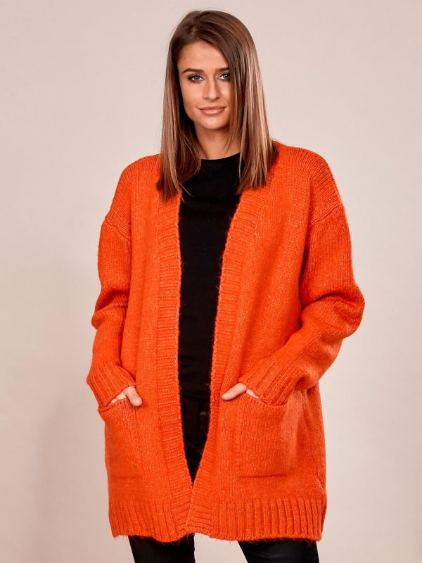 Wholesale Orange cardigan with pockets