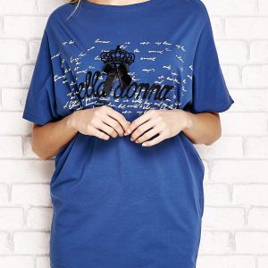 Wholesale Dark blue tunic with letter print and bow