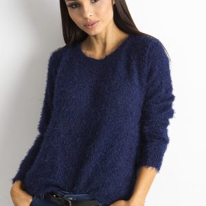 Wholesale Navy blue women's sweater with long hair