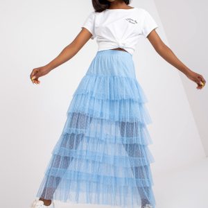 Wholesale Blue Tulle Flared Maxi Skirt