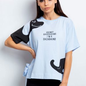 Wholesale T-shirt with dachshund print and blue lettering