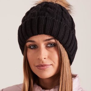 Wholesale Black women's hat with pompom