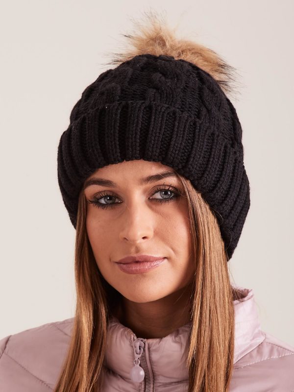 Wholesale Black women's hat with pompom