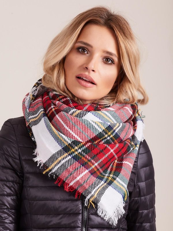 Wholesale White and red plaid scarf