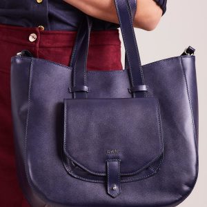 Wholesale Navy blue leather bag with detachable strap