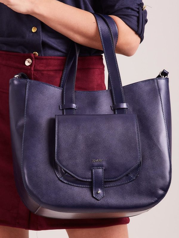 Wholesale Navy blue leather bag with detachable strap