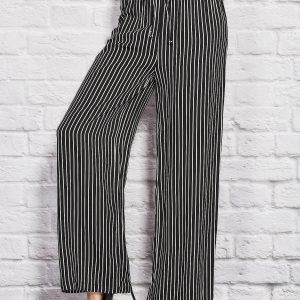 Wholesale Striped trousers with elastic waistband and binding black