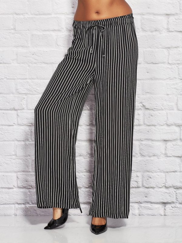 Wholesale Striped trousers with elastic waistband and binding black