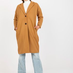 Wholesale Camel single-breasted coat with pockets OCH BELLA