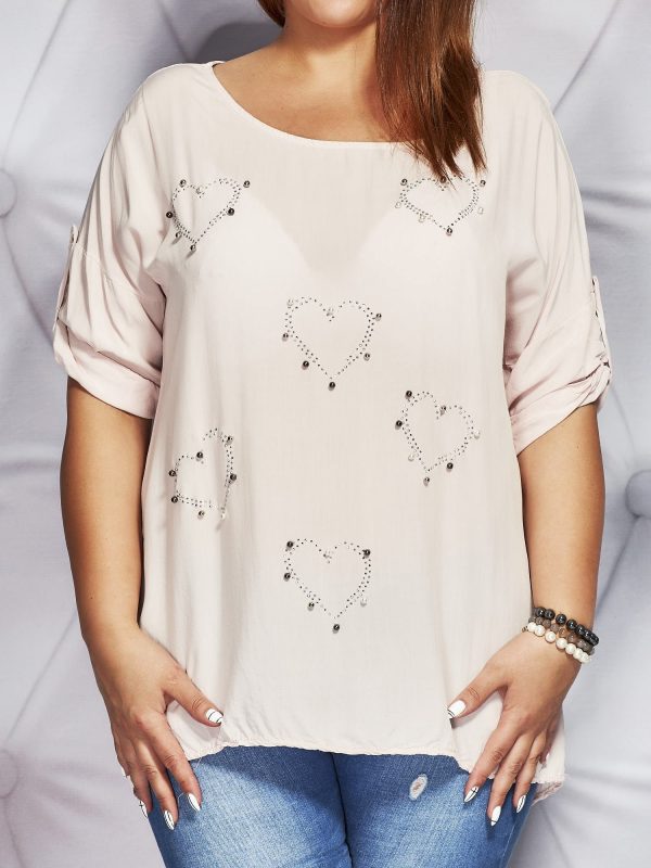 Wholesale Light pink blouse with glossy applique of hearts