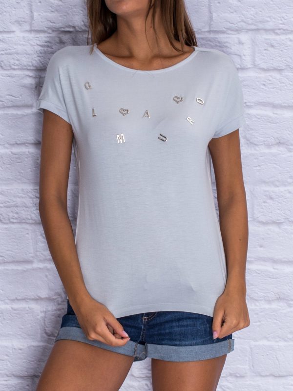 Wholesale Light gray T-shirt with GLAMOUR