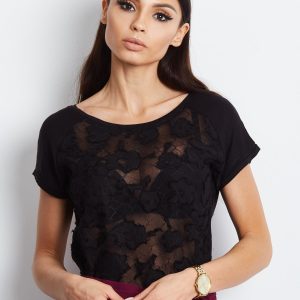 Wholesale T-shirt with lace insert black