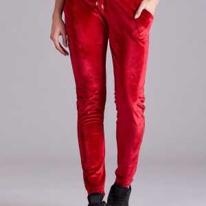 Wholesale Red velour trousers with stripes