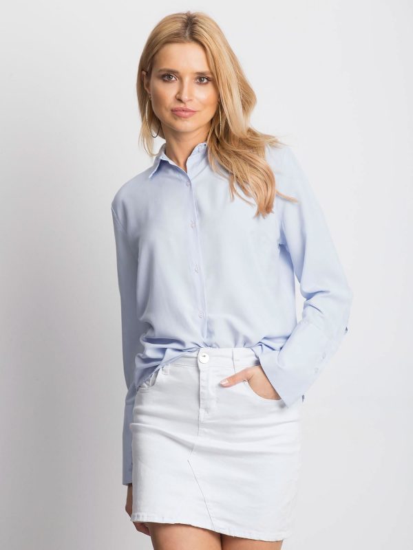 Wholesale Women's shirt with cutout and bows on the back light blue