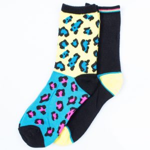 Wholesale Women's socks blue leopterd-black set of 2 pairs