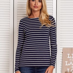 Wholesale Women's striped blouse with buttons navy blue