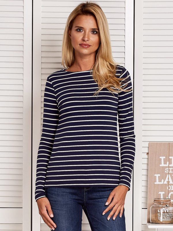 Wholesale Women's striped blouse with buttons navy blue