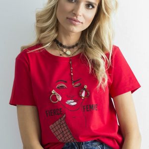 Wholesale Women's T-shirt with applique red