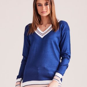 Wholesale Dark Blue Lightweight V-Neck Sweater