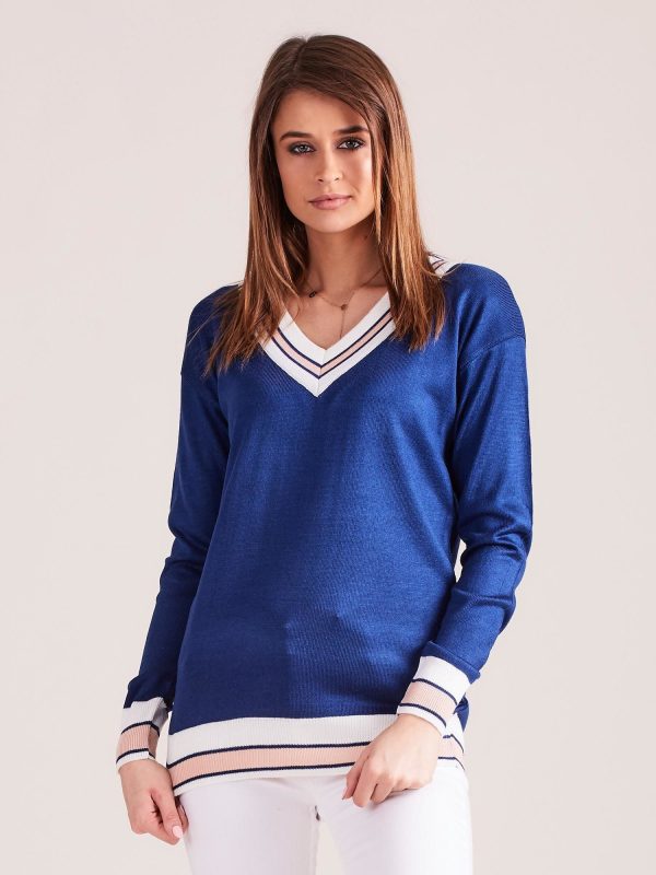 Wholesale Dark Blue Lightweight V-Neck Sweater