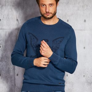 Wholesale Blue men's sweater with eagle