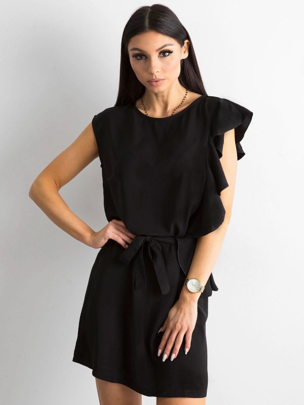 Wholesale Black dress with flounces and binding