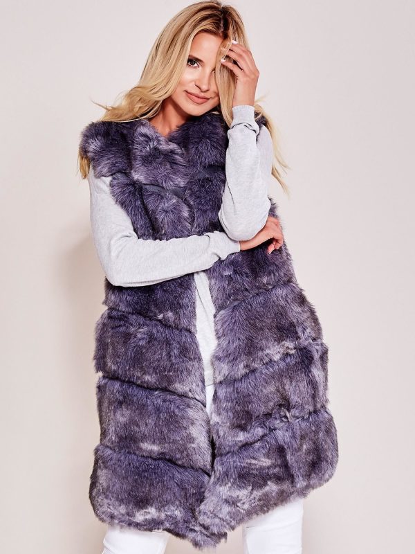 Wholesale Grey Long Faux Fur Vest