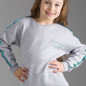 Wholesale Grey padded girl sweatshirt with sequins on sleeves